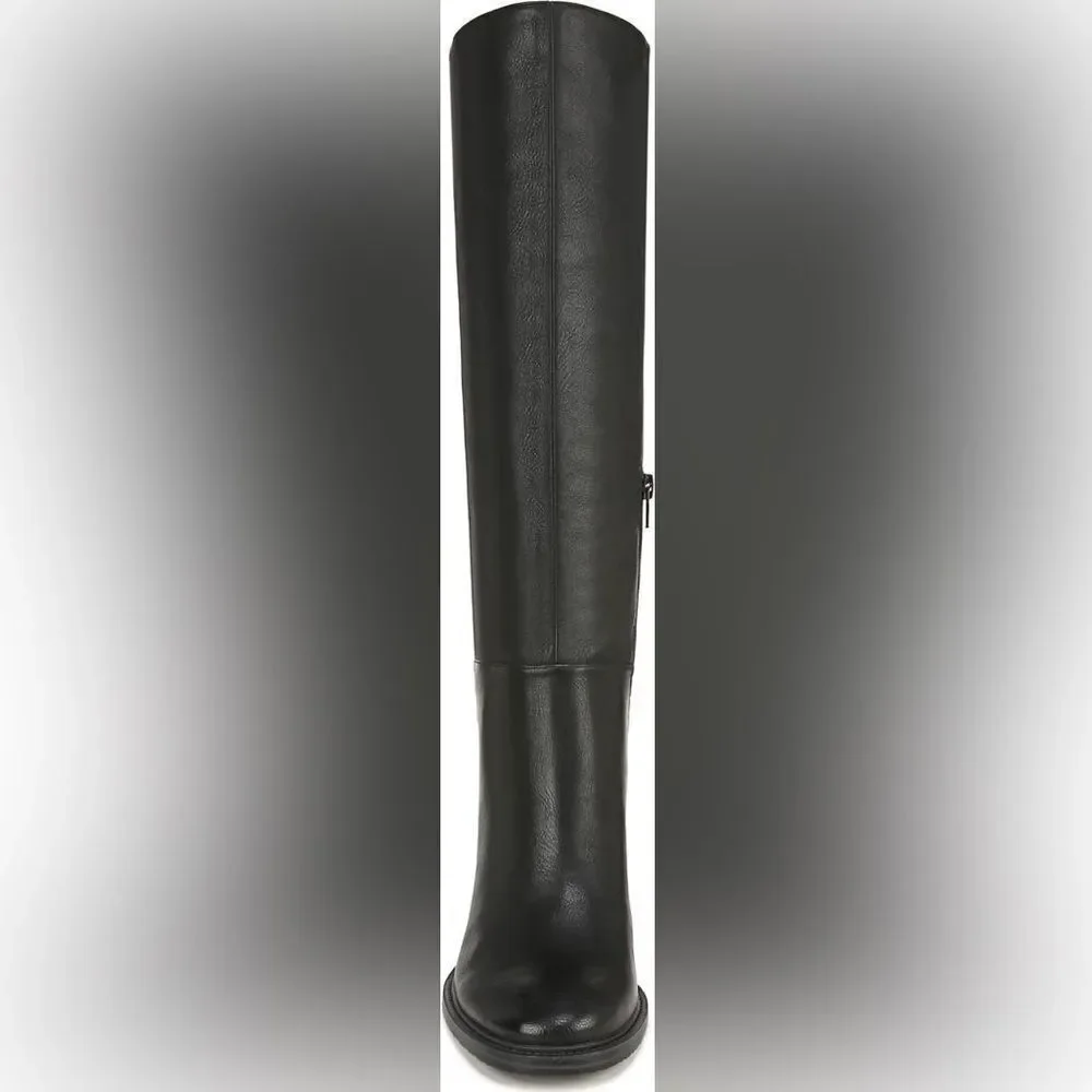 Zodiac Riona Knee High Black Boot, Stacked Heel, Sz 11 Wide Calf